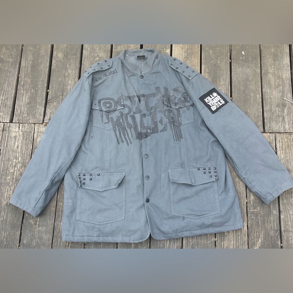 Blaque Label Gray Military-Style Graphic Field Jacket